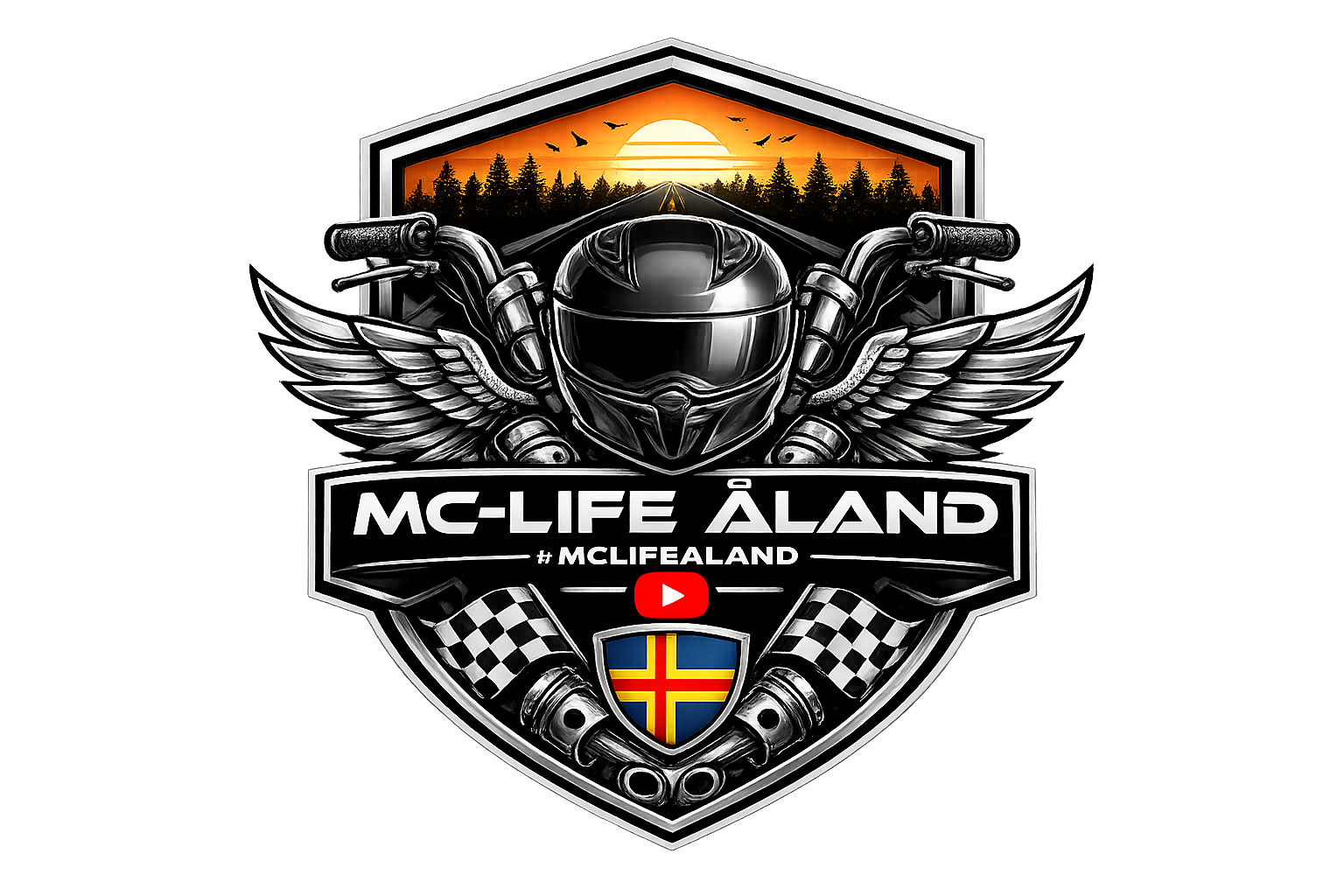 MC-Life Åland klistermärke med hjälm, vingar och åländsk flagga