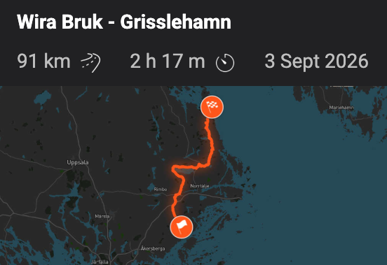 Statistik och karta för rutten Wira Bruk – Grisslehamn