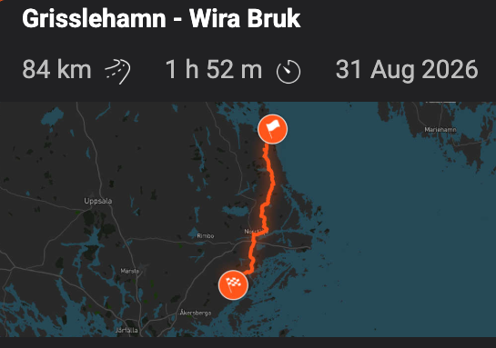 Statistik och karta för rutten Grisslehamn – Wira Bruk