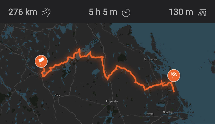 Statistik och karta för rutten Dalarna – Grisslehamn